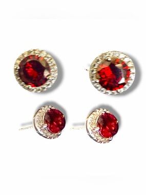 925 Sterling Silver Garnet Halo & AAA CZ Post Earrings